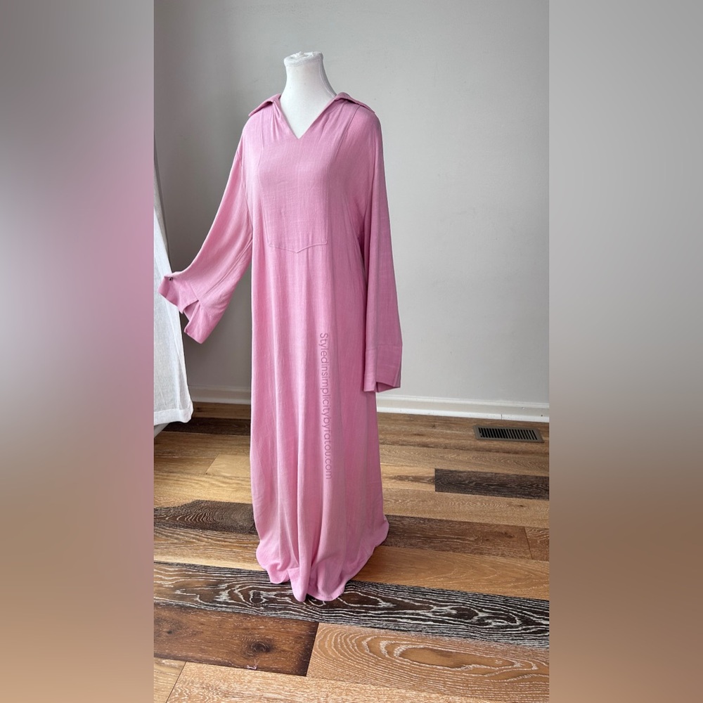 linen and viscose Long Sleeve Abaya Maxi Dress